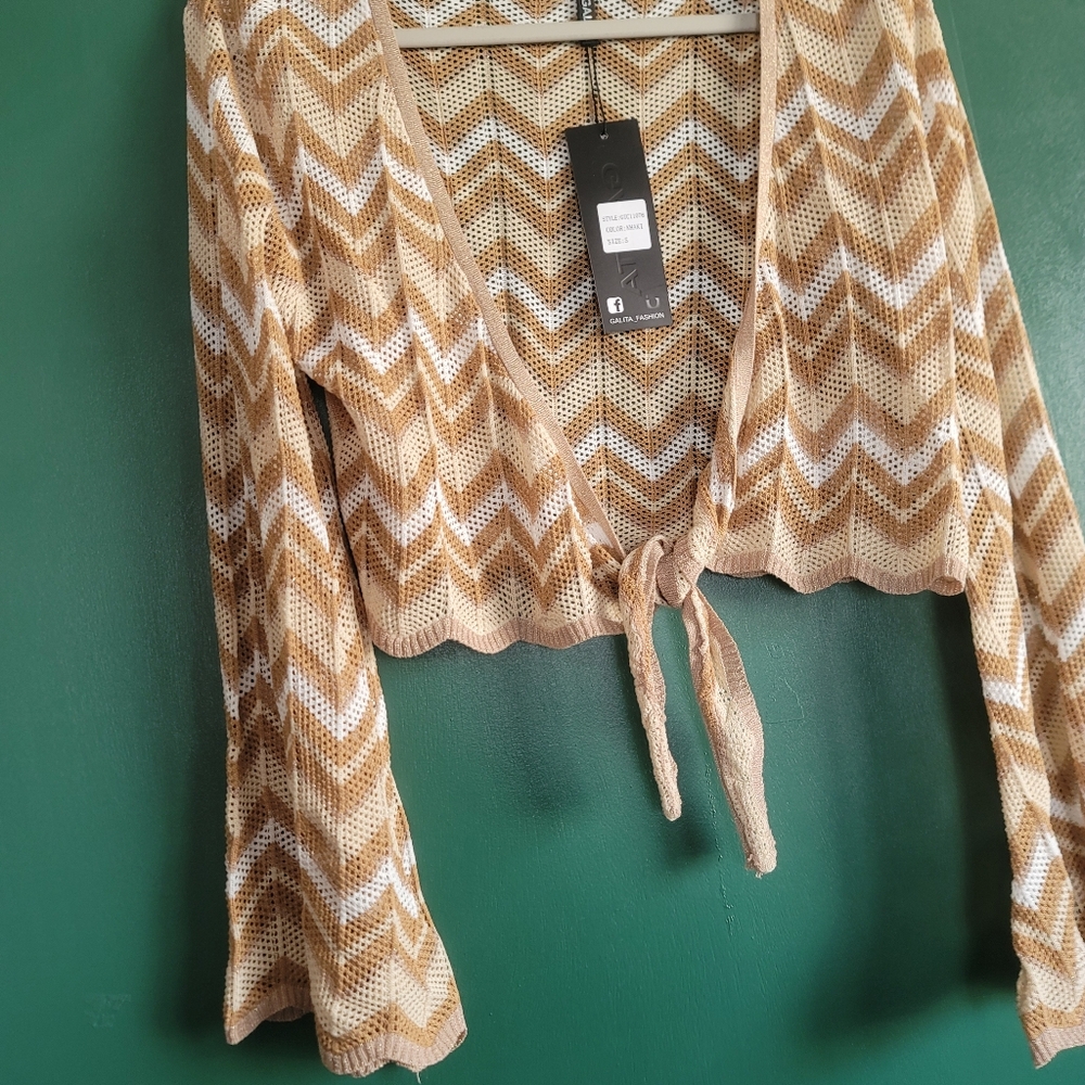 Galita Chevron Knit Tie-Front Cardigan BOHO Size Small NWT - Picture 10 of 13